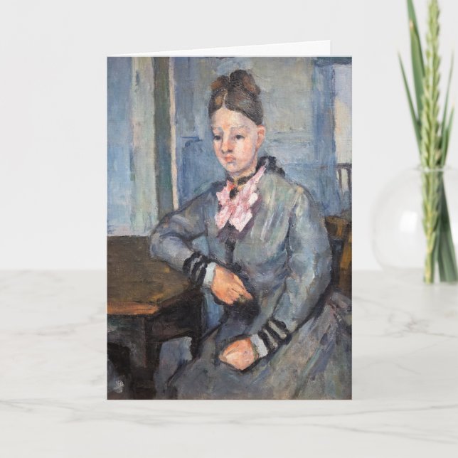 Cartão Paul Cezanne - Madame Cezanne Lening em uma Mesa (Frente)