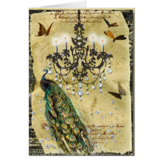 Cartão Pavão e candelabro franceses