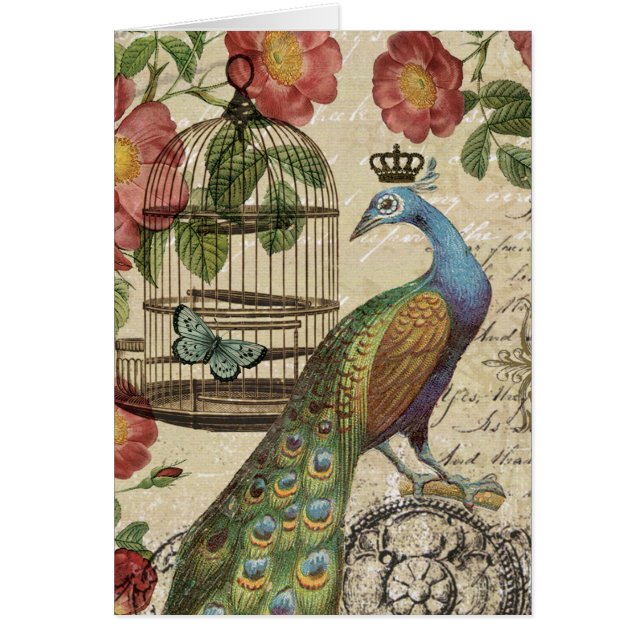 Cartão pavão francês antigo (Frente)