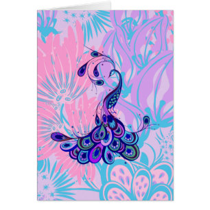 Cartão pavão rosa floral