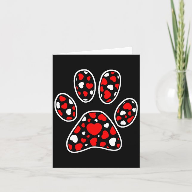 Cartão Paw Print Heart Pattern Valentines Day Cute Dog Pu (Frente)