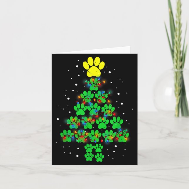 Cartão Paw Print Merry Christmas Tree Lights Dog Or Cat M (Frente)