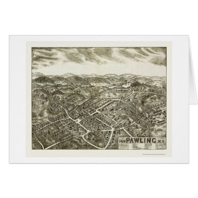 Cartão Pawling, mapa panorâmico de NY - 1909 (Frente Horizontal)