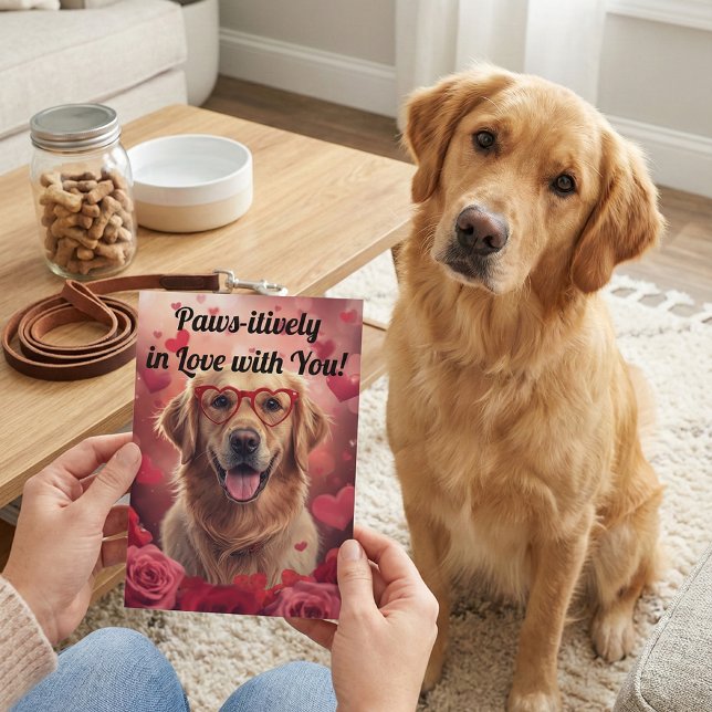 Cartão Paws-itively in Love Golden Retriever Valentine's  (Criador carregado)