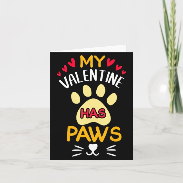 Cartão Paws Pet Cat My Valentine Hearts Day Happy Valenti (Frente)