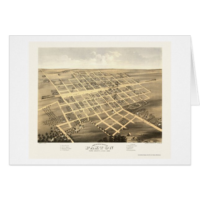 Cartão Paxton, mapa panorâmico do IL - 1869 (Frente Horizontal)