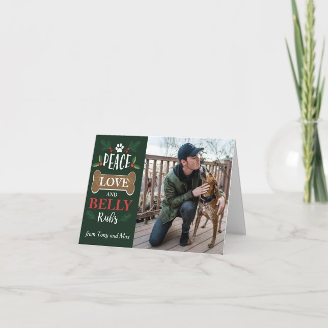 Cartão Paz Amor Belly Rubs Cachorro Felizes Festas Natal (Frente)