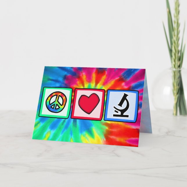 Cartão Paz, amor, microscópios (Frente)