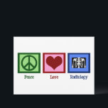 Cartão Paz Amor Radiologia Fofa Radiologista<br><div class="desc">Um sinal de paz,  coração e um raio-x. Um cartão fofo para um radiologista. Cartões Paz Amor Radiologia.</div>
