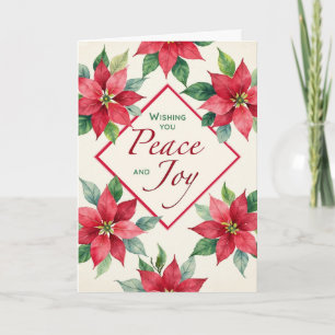 Cartão Paz e Alegria de Natal com Poinsettia em Aquarela