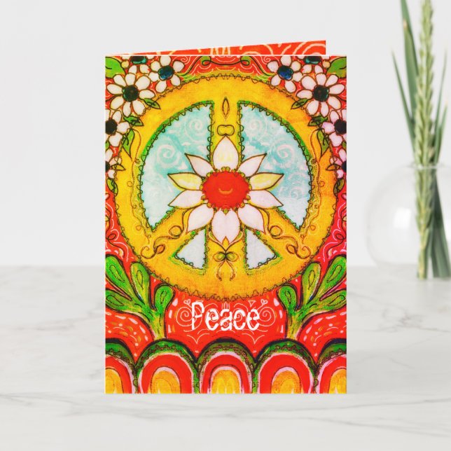 Cartão Paz e Amor Daisy Hippie Boho Saudação Original (Frente)