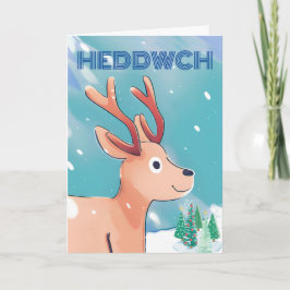 Cartão Paz em Welsh para o Natal com o Cute Baby Deer