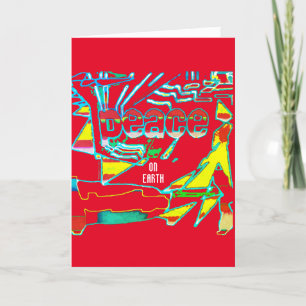 Cartão Paz na Terra Amarelo Azul Branco em Abstrato Verme
