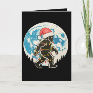 Cartão Pé Grande Sasquatch Papai Noel Lua Luzes de Natal