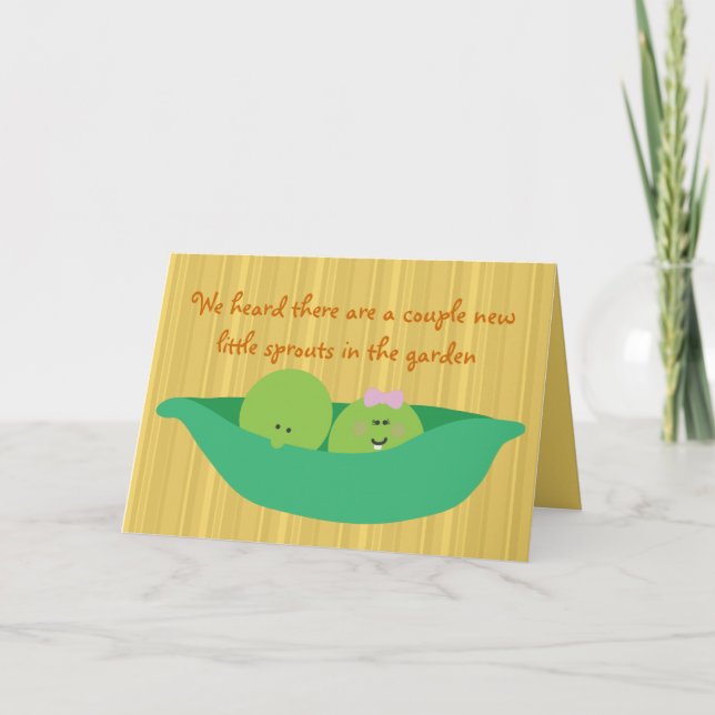 Cartão Pea Pod Pals New Twin Babies Congratulations Card (Frente)