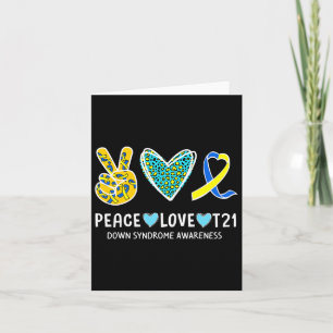 Cartão Peace Love Cure Blue And ellow Ribbon Down Syndro