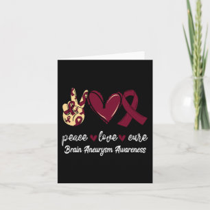 Cartão Peace Love Cure Brain Aneurysm Burgundy Ribbon Awa
