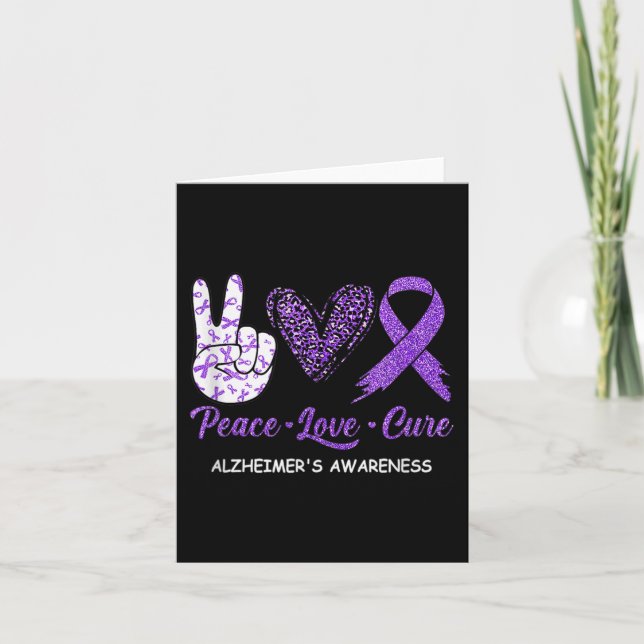 Cartão Peace Love Cure Purple Ribbon Alzheimer (Frente)
