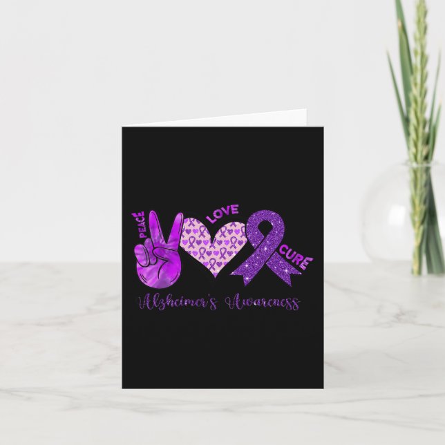 Cartão Peace Love Cure Purple Ribbon Alzheimer's Awarenes (Frente)