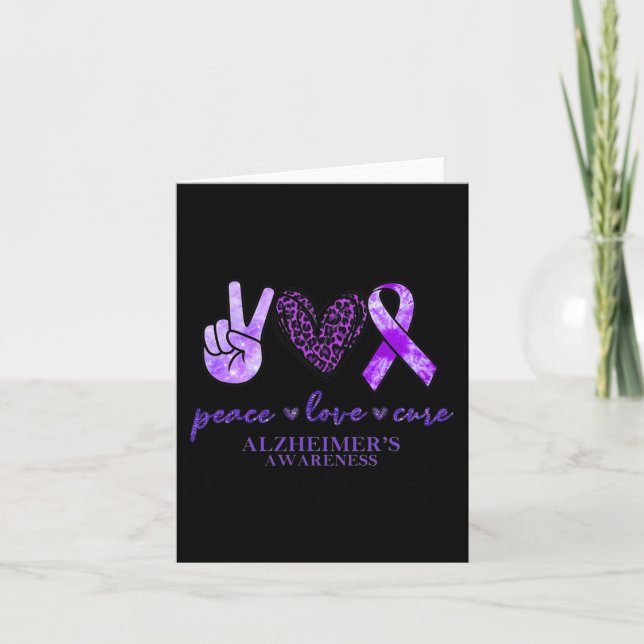 Cartão Peace Love Cure Ribbon Lepard Alzheimer Brain Awa (Frente)