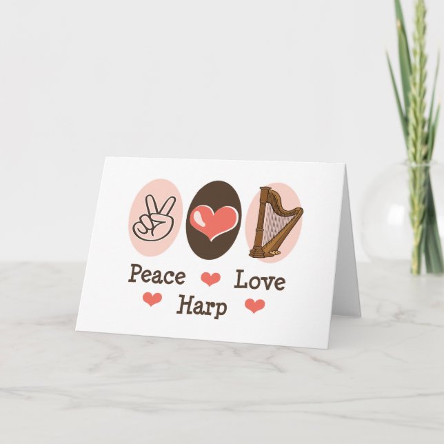 Cartão Peace Love Harp Blank Note Card (Frente)