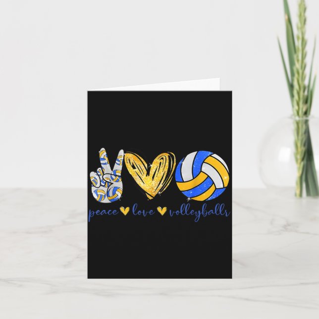 Cartão Peace Love Volleyball Retro Art Volleyball Player  (Frente)