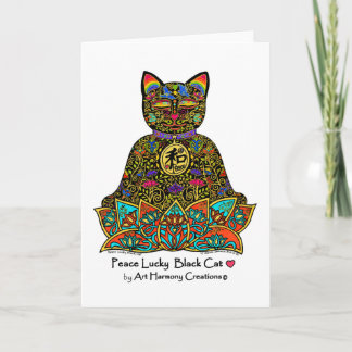 Cartão Peace Lucky Black Cat Greeting Card