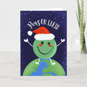 Cartão peace on earth christmas pea art funny pun gag