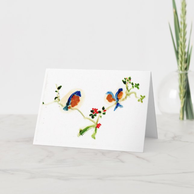 Cartão Peaceful birds on a branch note card (Frente)
