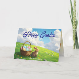 Cartão Peaceful Easter Spring Meadow Bunny & Egg Basket