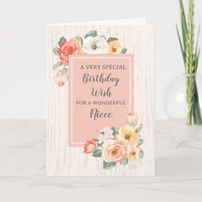 Cartão Peach Flowers Niece Birthday Card (Frente)