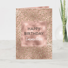 Cartão Peach Rosa Dourada Leopard Imprima Glitter Anivers