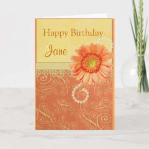Cartão Peach Swirls, Flower, Pearls and a Lace Ribbon