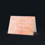 Cartão Peach Watercolor Sister em Lei Aniversário<br><div class="desc">Bonito e atencioso cartão de saudação para o aniversário da irmã no paraíso com cor d'água de pêssego e texto escrito à mão.</div>