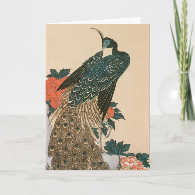 Cartão Peacock and Peonies by Hiroshige, Arte Japonesa (Frente)