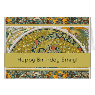 Cartão Peacock Art Nouveau Estilo redondo intrincado desi