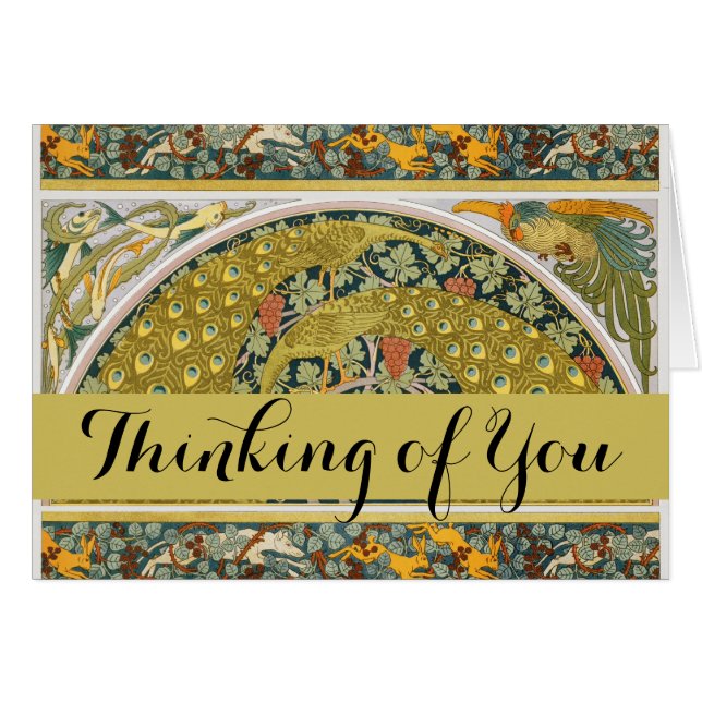 Cartão Peacock Art Nouveau Estilo redondo intrincado desi (Frente Horizontal)