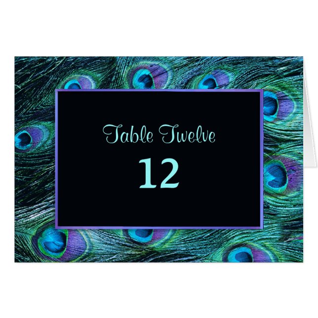 Cartão Peacock Feather Drama - Table Seating Number (Frente horizontal)