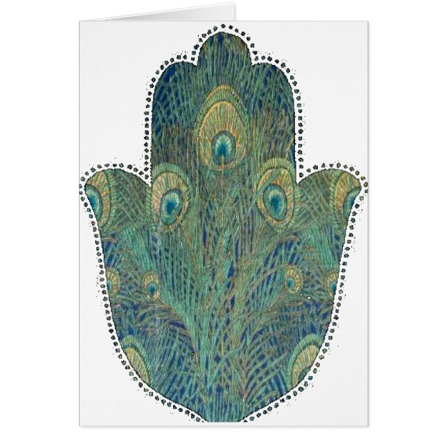 Cartão Peacock Feather Hamsa (Frente)