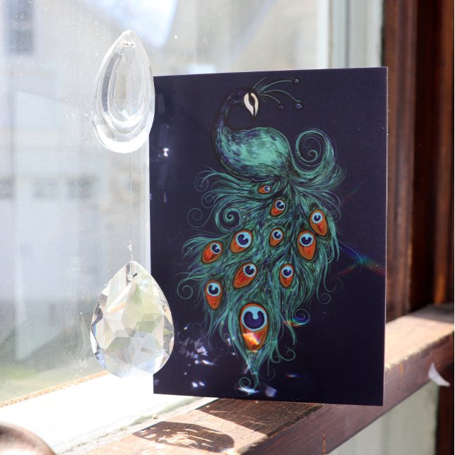 Cartão Peacock Feather Teal Peacocks (Criador carregado)