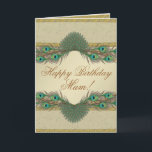 Cartão Peacock feathers frame Mother's birthday cards<br><div class="desc">It's 100% PERSONALIZED. ADD YOUR PHOTO & TEXT, CHANGE COLORS & FONT, SELECT STYLE ... ..IT'S TOTALLY FREE TO PLAY AROUND TO COME UP WITH YOUR OWN UNIQUE FANTASTIC CREATION Visit my Zazzle on-line stores to find out more online custom gifts and Stationeries from thousands of ART@PRINT designs. We are...</div>