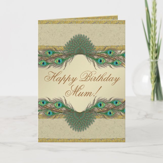 Cartão Peacock feathers frame Mother's birthday cards (Frente)