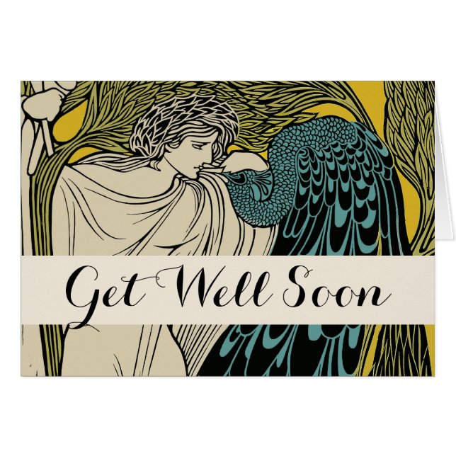 Cartão Peacock Fine Art Bird Nouveau (Frente Horizontal)