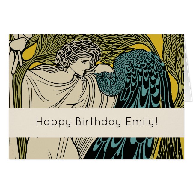 Cartão Peacock Fine Art Bird Nouveau (Frente Horizontal)