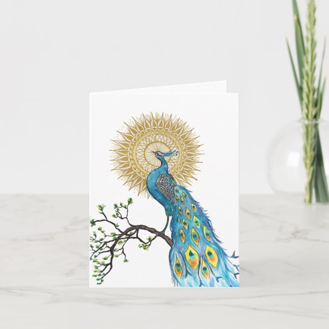 Cartão Peacock Mandala Folded Note Card (Frente)