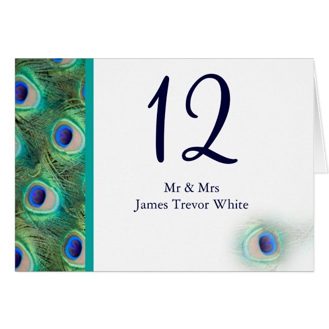 Cartão peacock wedding table seating card (Frente horizontal)