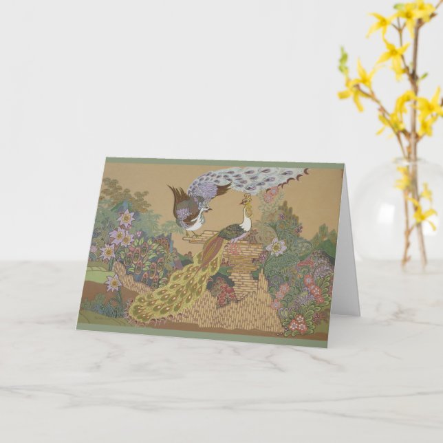 Cartão Peacocks Estilizados no Jardim Flor (Flor Amarela)