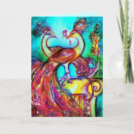 Cartão PEACOCKS NO AMOR azul-vermelho turquase verde