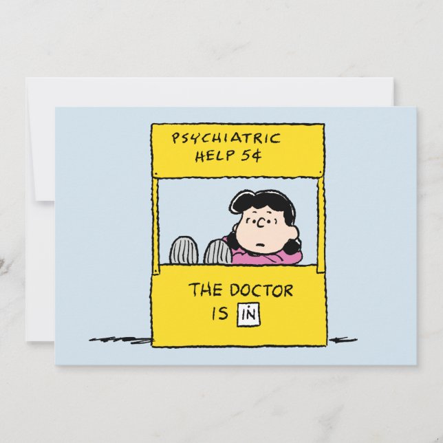 Cartão Peanuts | Lucy & the Doctor Is In (Frente)