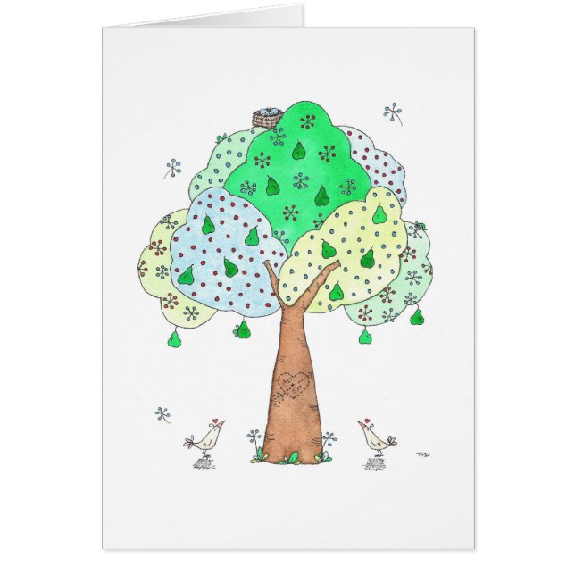 Cartão Pear Tree Carving Add Your Inicials Greeting Card (Frente)